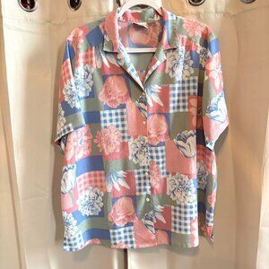 Vtg Allison Dailey Womens Top 18 Floral Patchwork Coquette‎ Plaid Crinkle 19065x